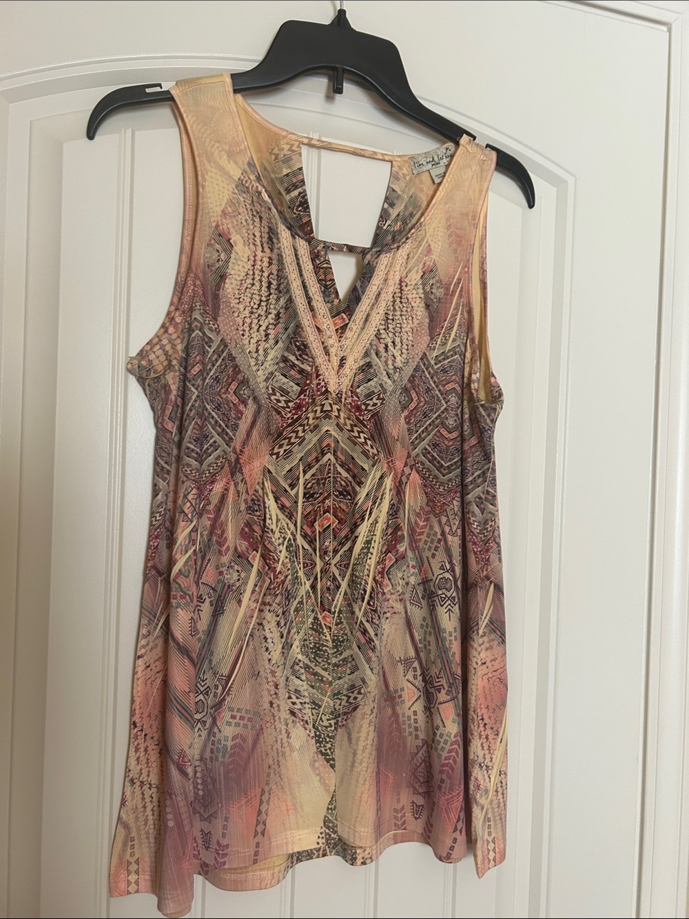 Live and Let Live Sleeveless Geometric Tunic in Peach, Mauve and Cream